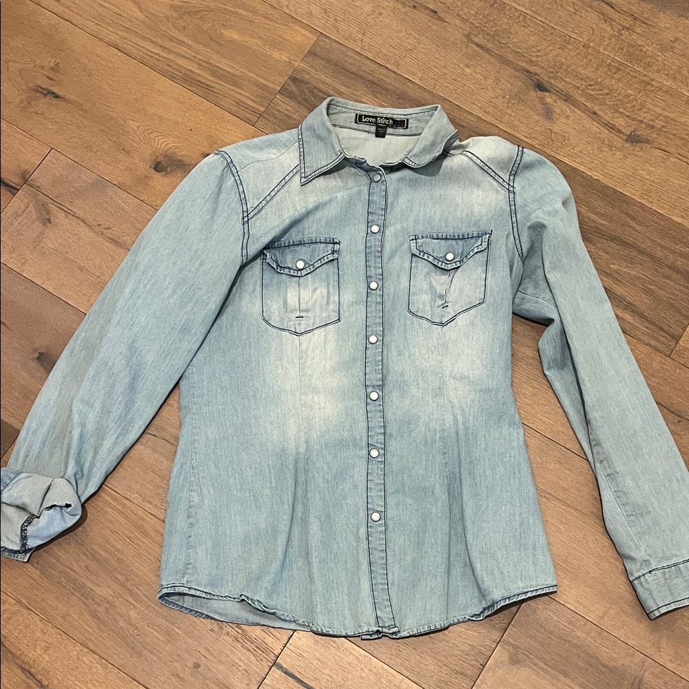 Love Stitch Sky Blue Denim Shirt